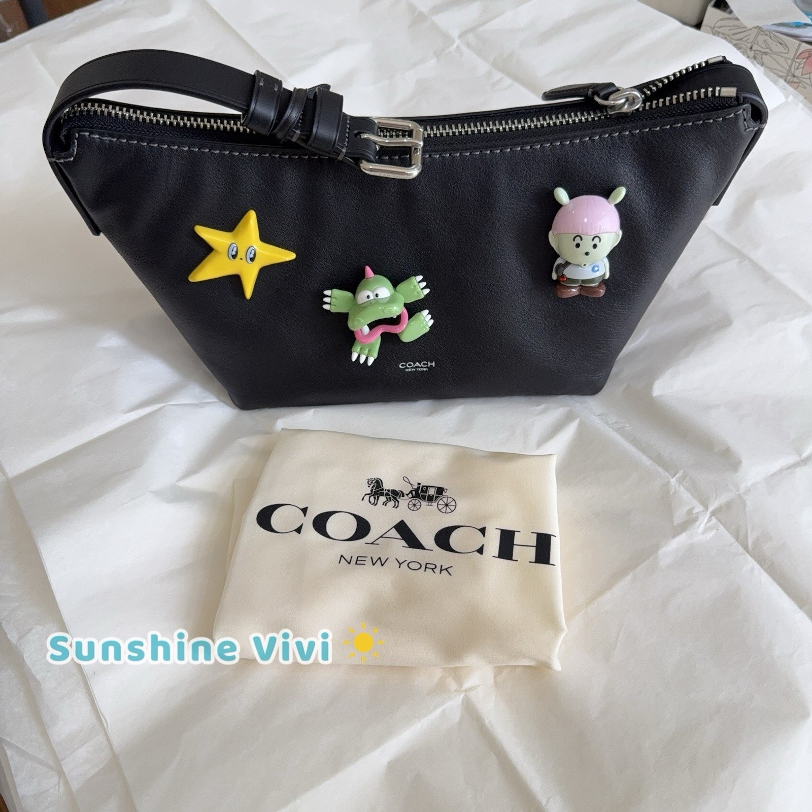 Nwt Coach Brain Dead Mott Sling Bag 22 With Pins Charms Black Leather Cfd96